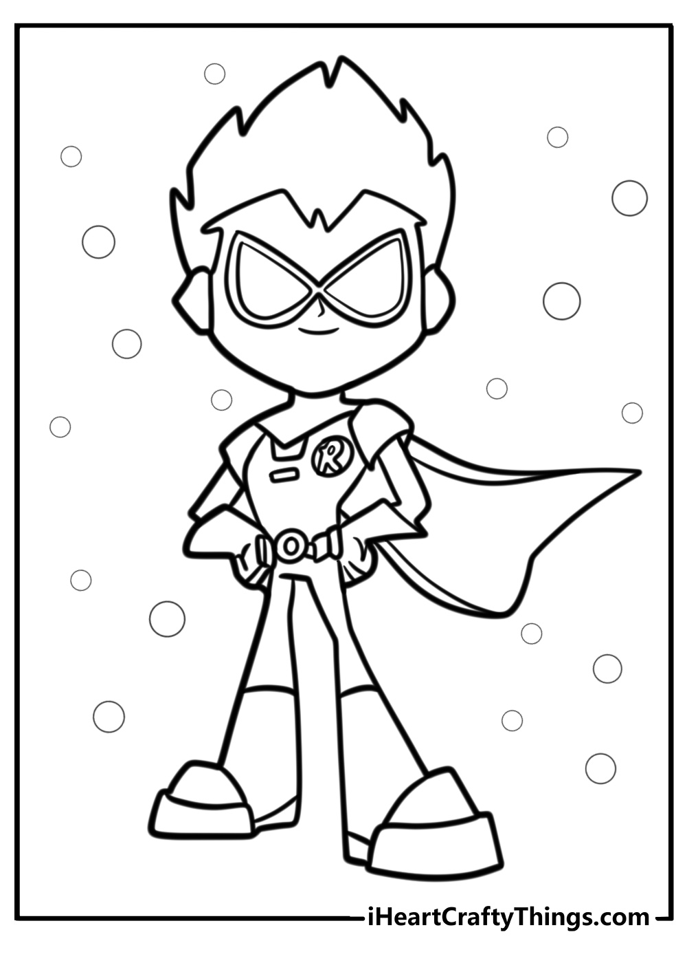 Robin in his superhero pose coloring page for kids