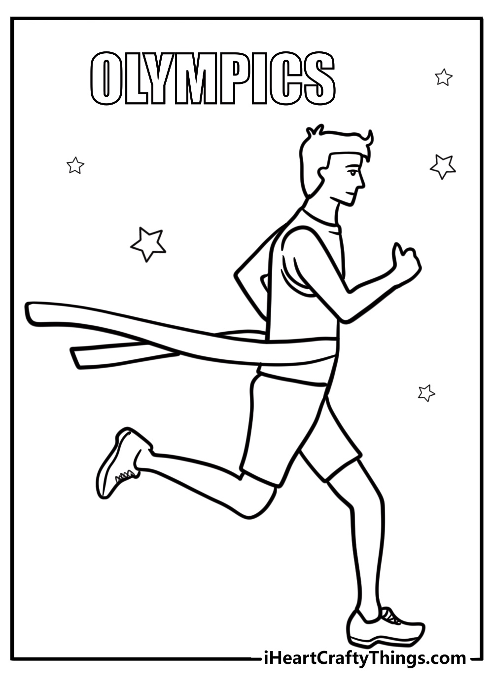 Runner crossing the finish line detailed olympic coloring sheet