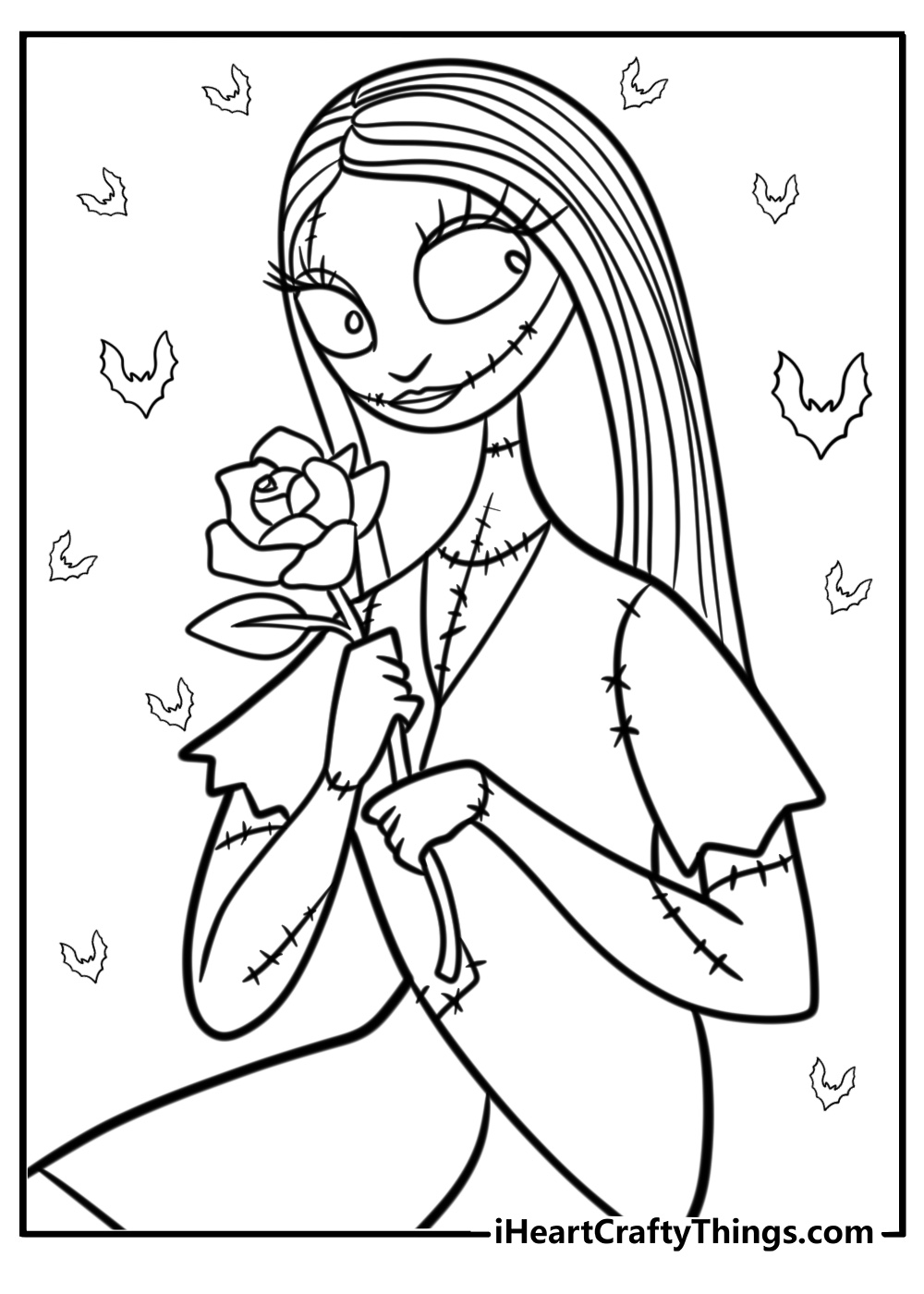 Sally holding a flower detailed coloring sheet