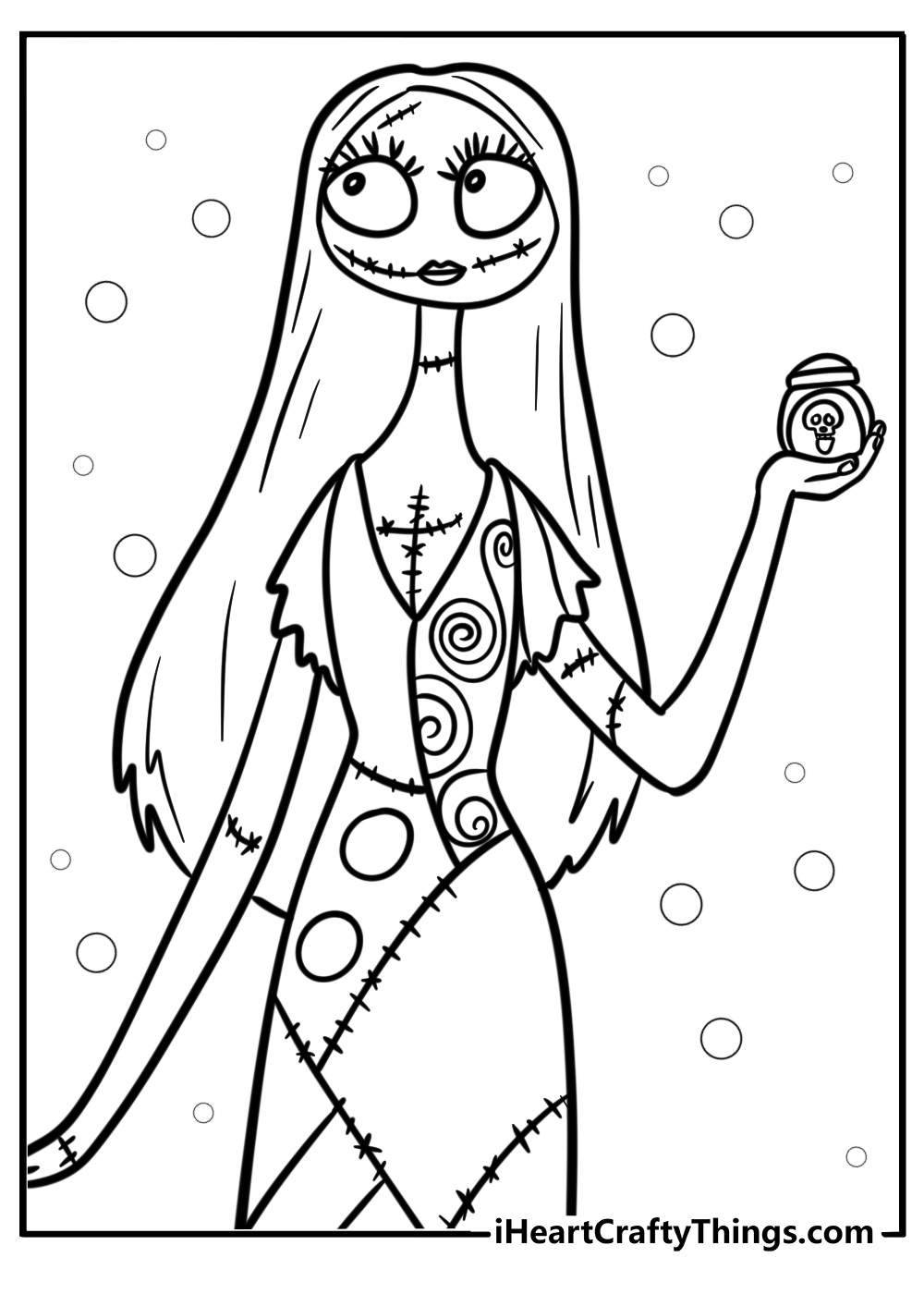 Sally holding a potion bottle free coloring page pdf