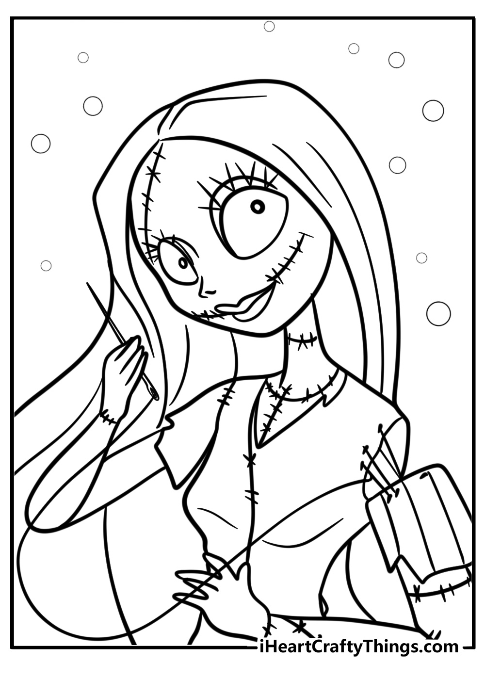 Sally sewing her dress free printable coloring page