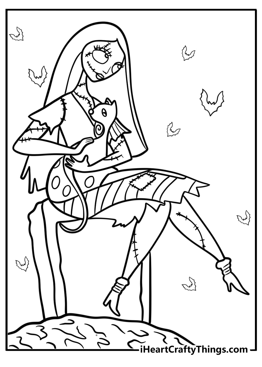 Sally sitting on a tombstone printable coloring page