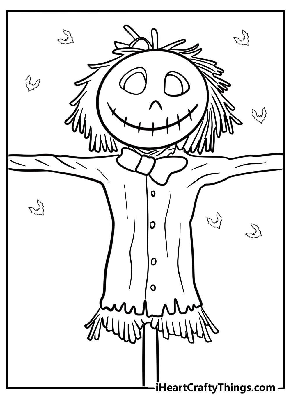 Scarecrow with a stitched smile detailed coloring sheet