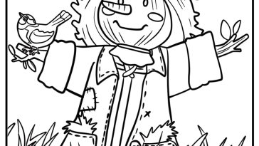 Scarecrow with a straw hat detailed coloring sheet