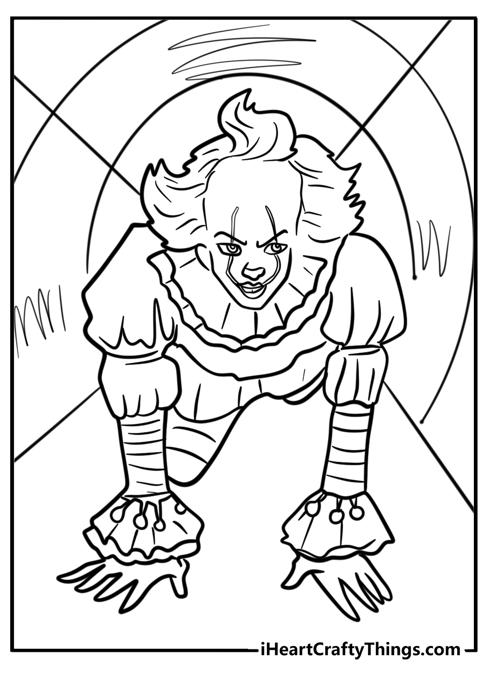 Scary pennywise in the sewer fun printable coloring sheet