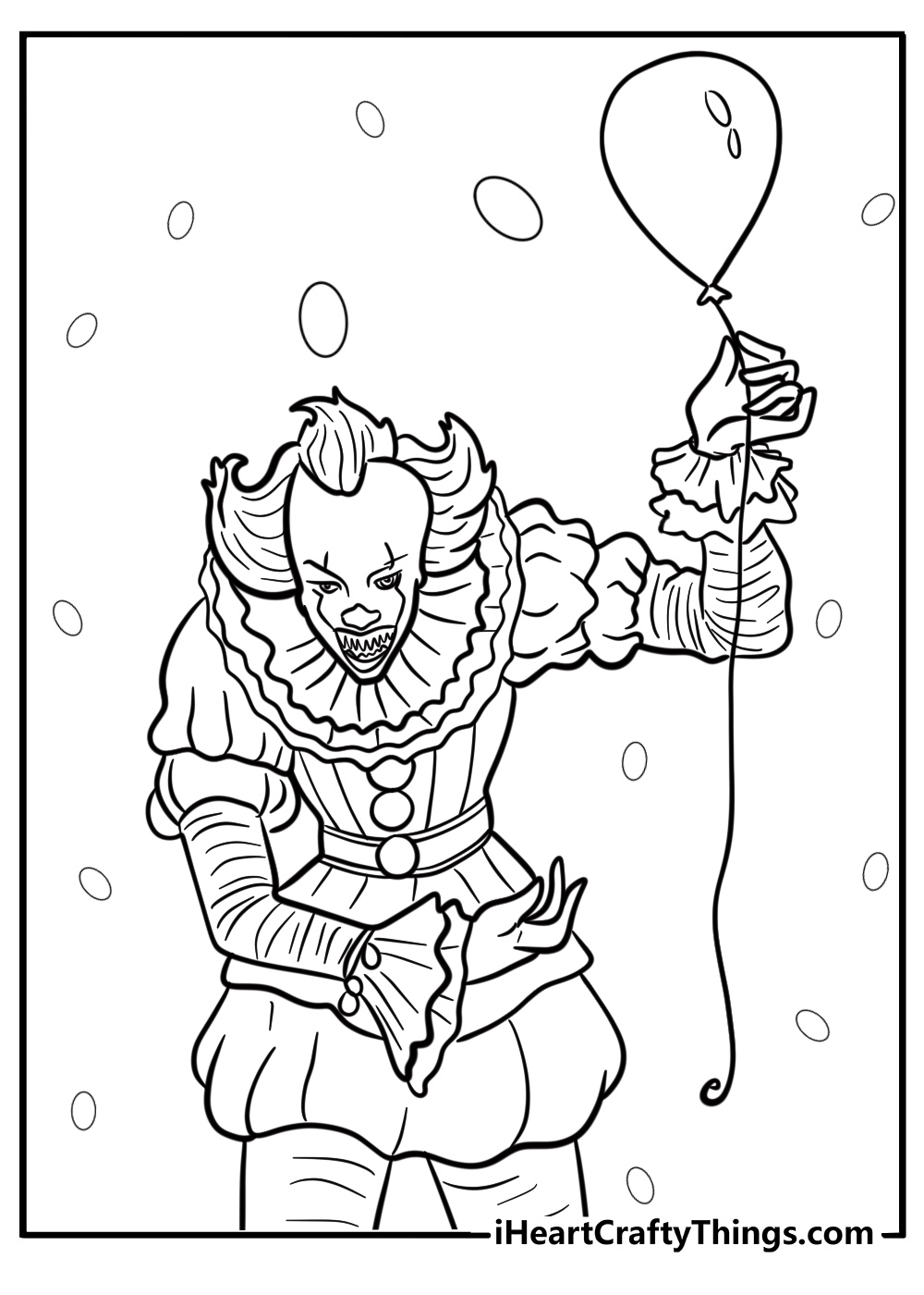 Scary pennywise with a balloon free printable coloring page