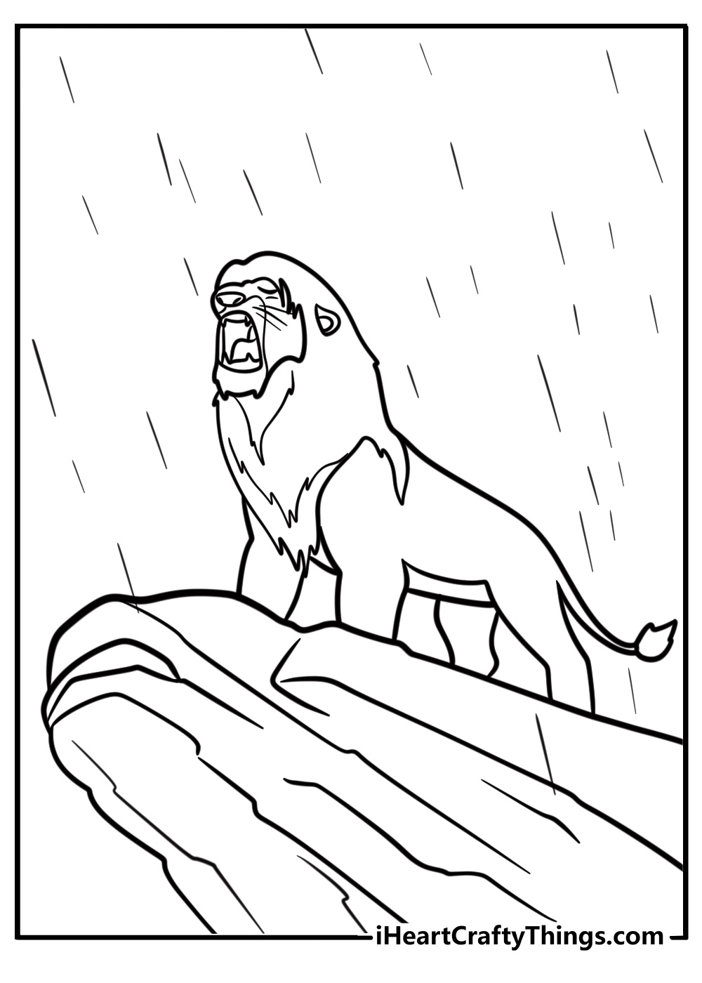 Simba roaring on pride rock disney coloring sheet