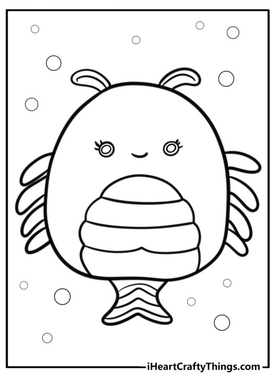 Simone the shrimp squishmallow fun ocean themed coloring sheet