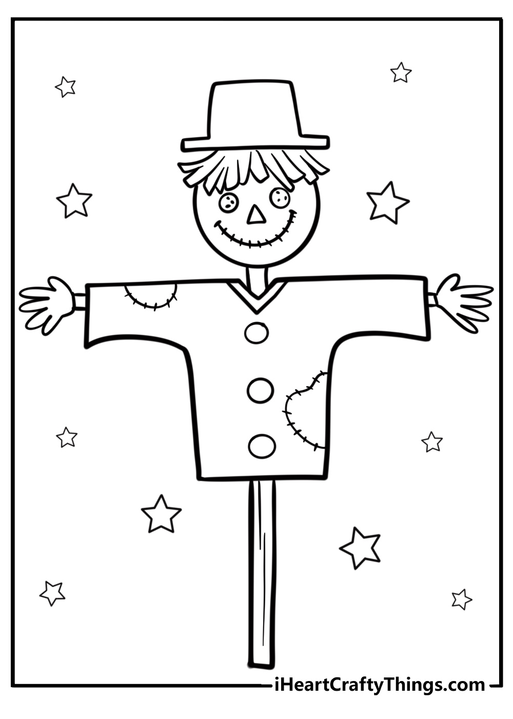 Simple scarecrow with a hat and overalls coloring sheet