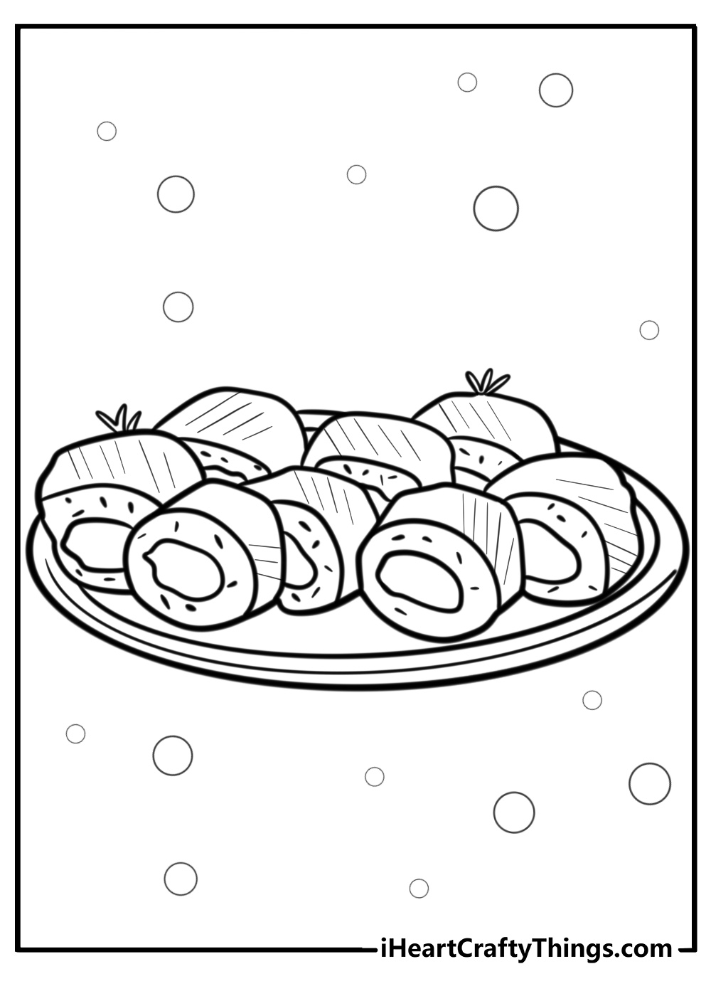 Simple sushi roll with rice and seaweed coloring page for kids