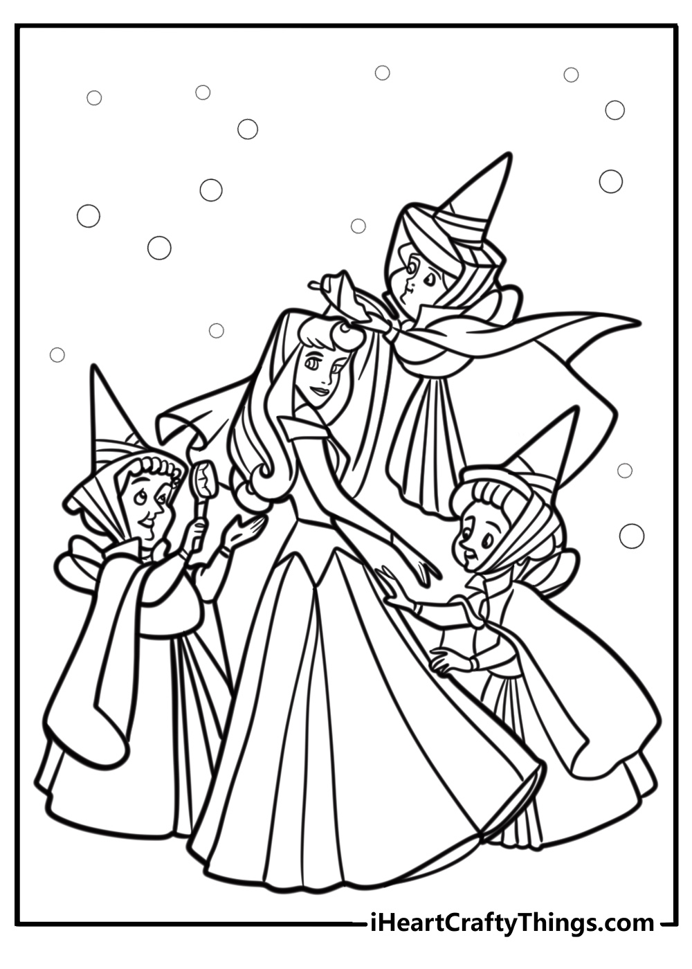 Sleeping beauty with her fairy godmothers disney coloring page