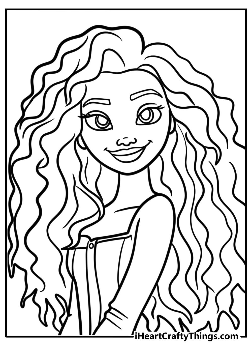 Smiling black girl with curly hair coloring page for kids