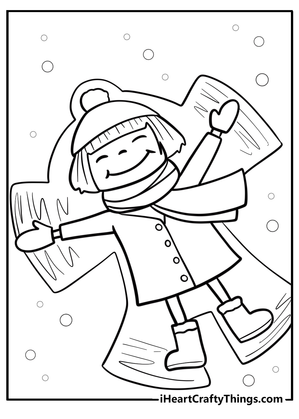 Snow angel in the snow fun coloring sheet for kids