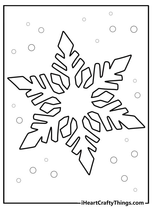 Snowflake cluster with small flakes fun printable coloring sheet