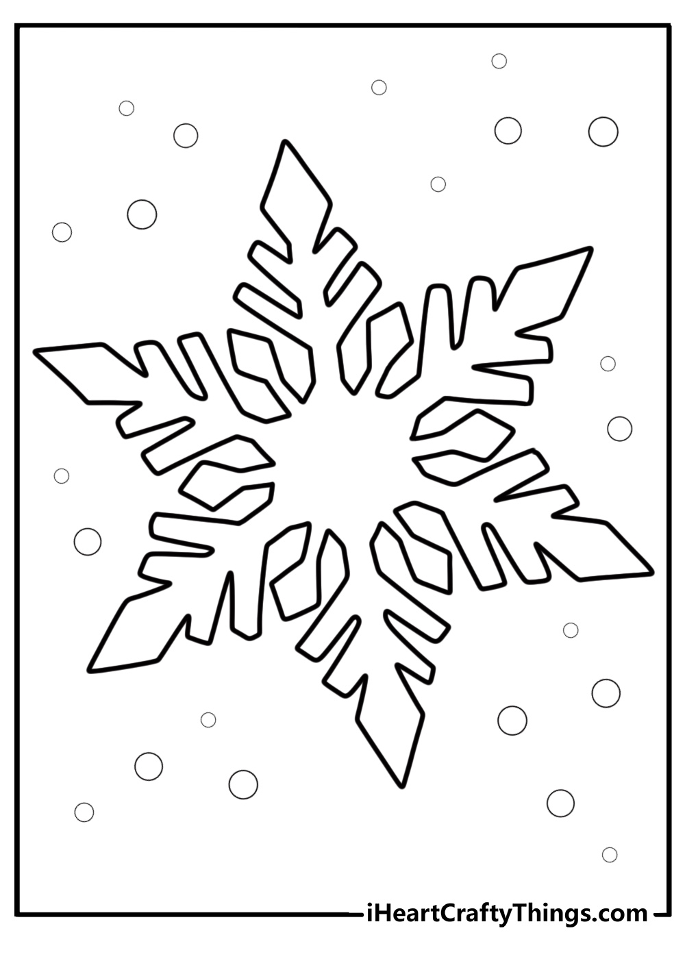 Snowflake cluster with small flakes fun printable coloring sheet