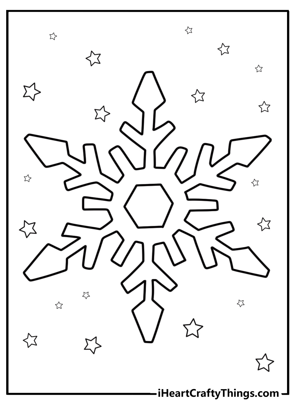 Snowflake design with tiny stars free printable coloring page