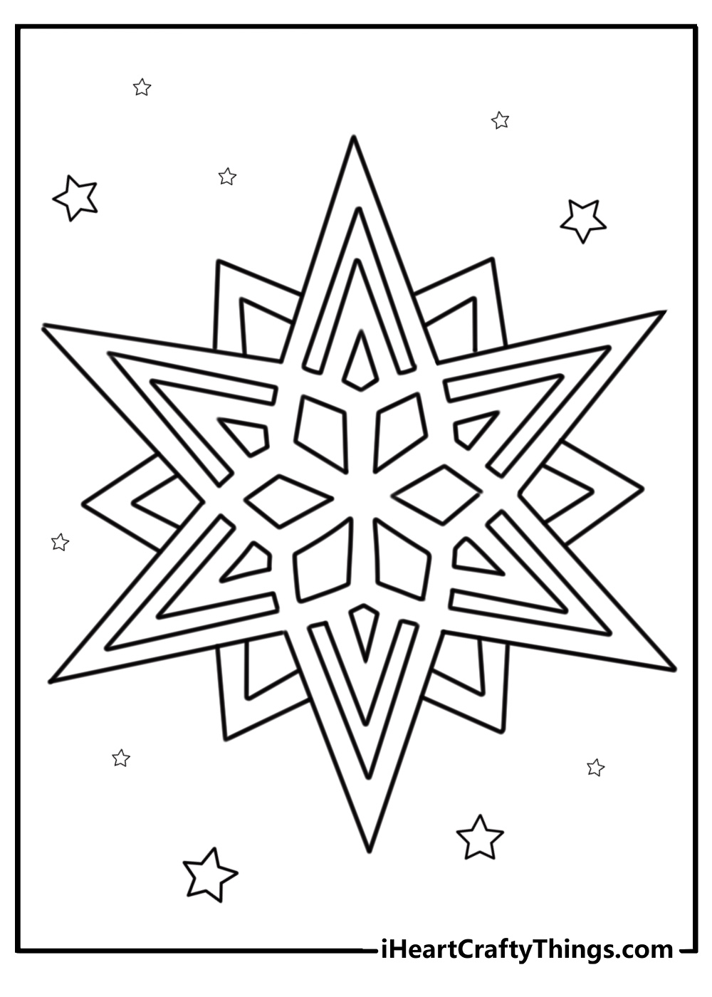 Snowflake with a star shape coloring page for kids