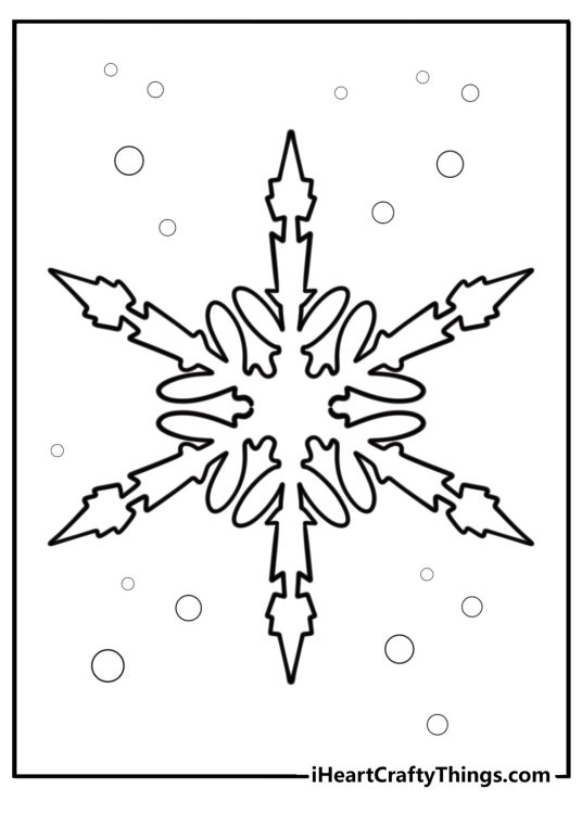 Snowflake with symmetrical patterns coloring page for kids
