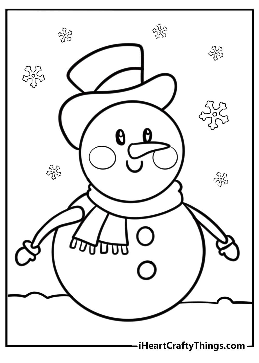 Snowman with a scarf and hat coloring page for kids