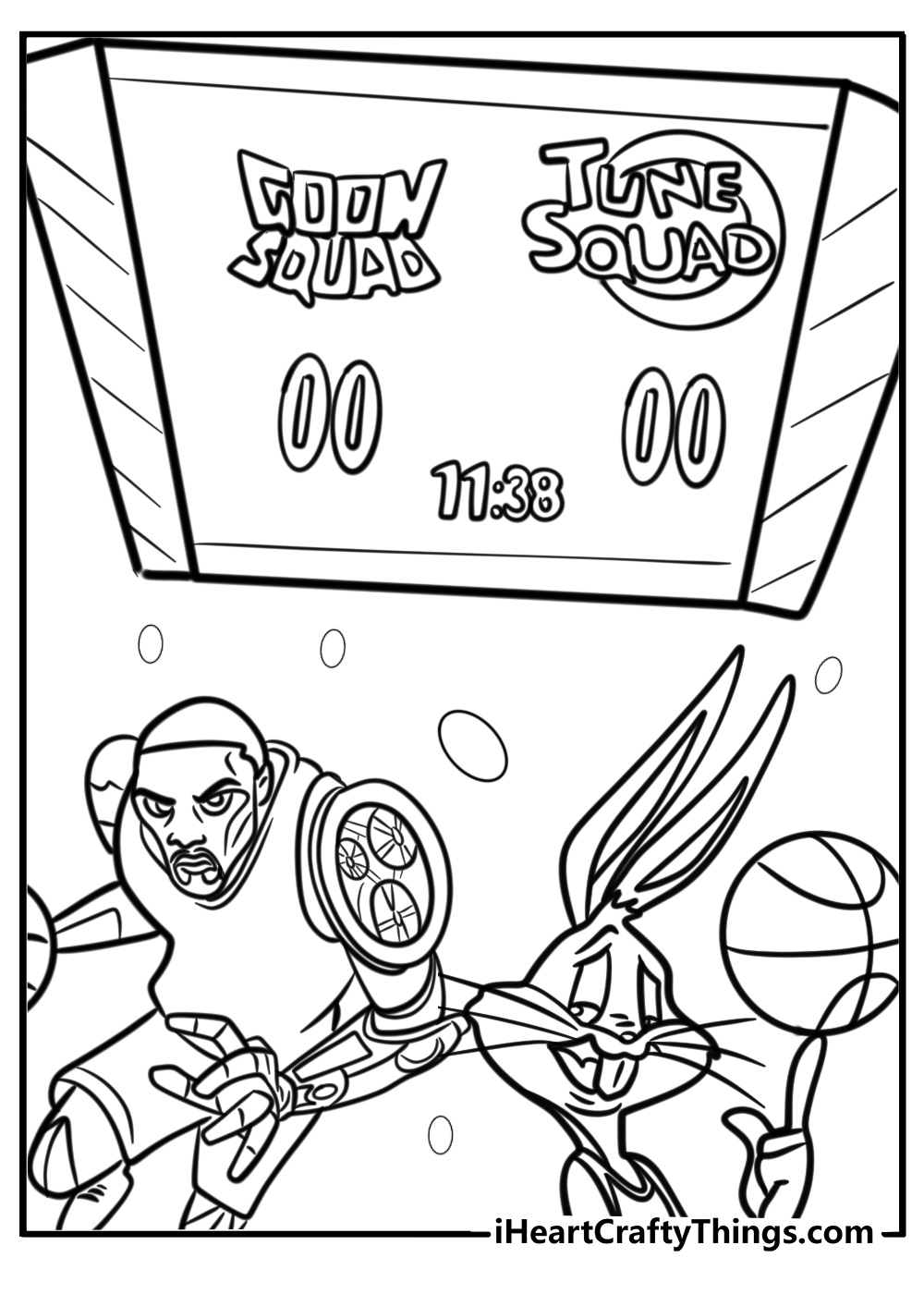 Space jam scoreboard scene detailed coloring sheet