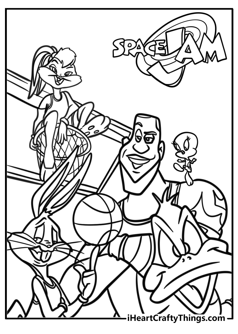 Space jam team posing for a picture fun coloring sheet