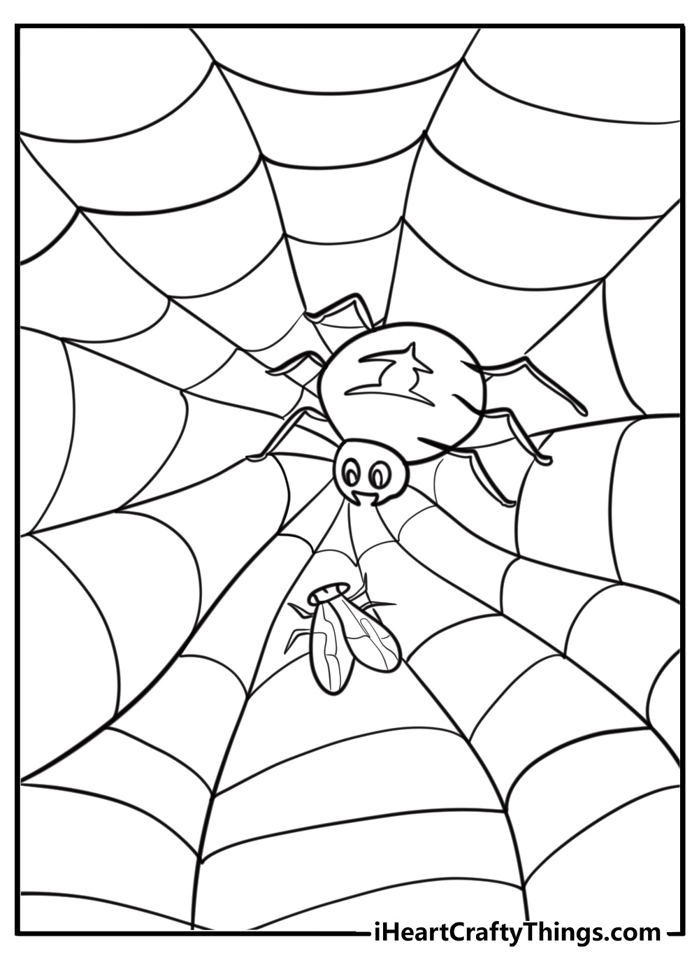 Spider and fly near a web free coloring page pdf