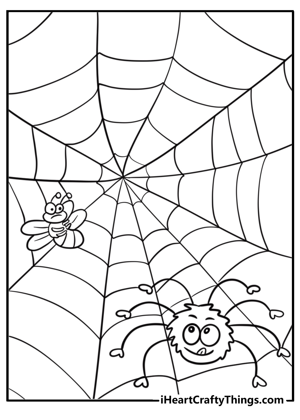 Spider catching a fly free coloring page pdf