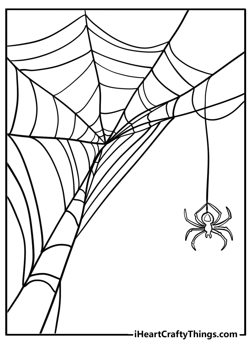 Spider in a spooky web printable coloring page