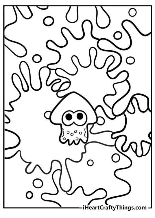 Splatoon ink splatter background detailed coloring sheet