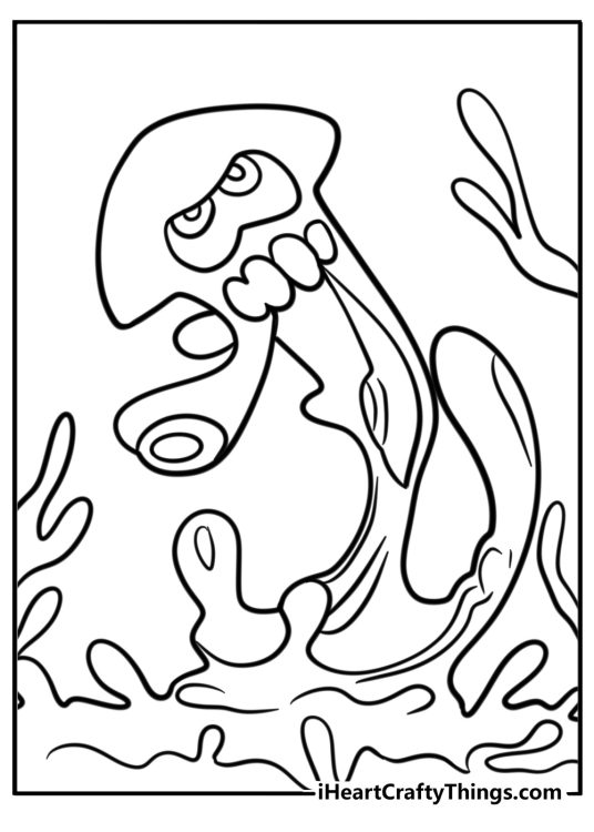 Splatoon squid swimming in ink detailed coloring sheet
