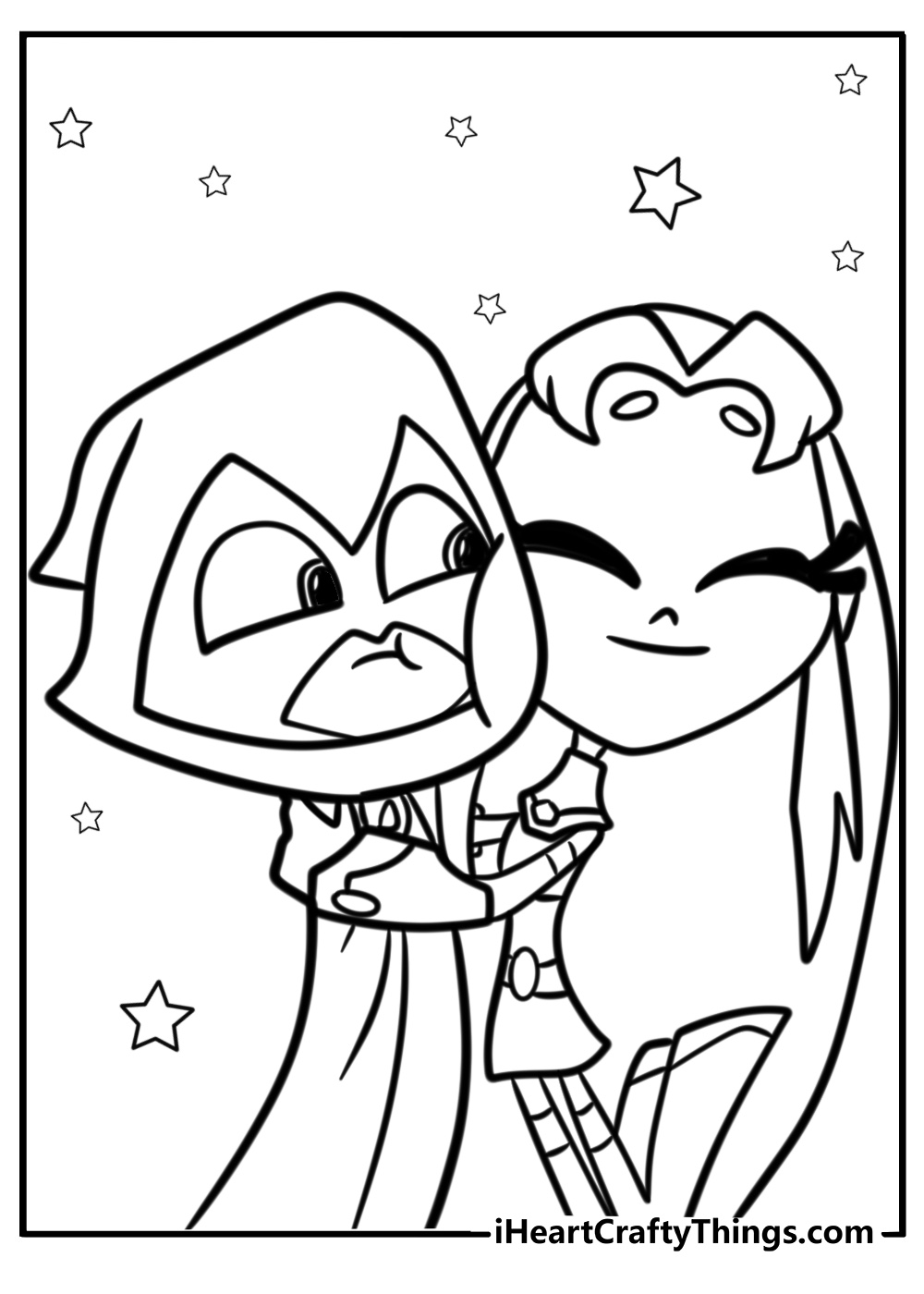 Starfire and raven being friends free coloring page pdf