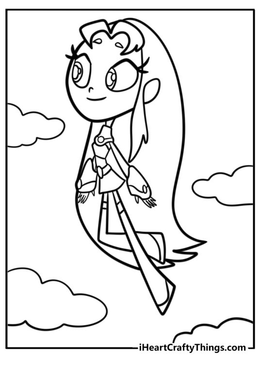 Starfire flying in the sky fun coloring sheet