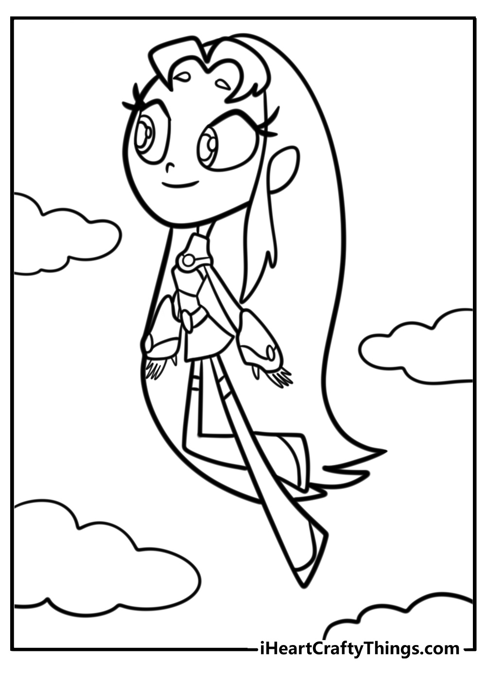 Starfire flying in the sky fun coloring sheet