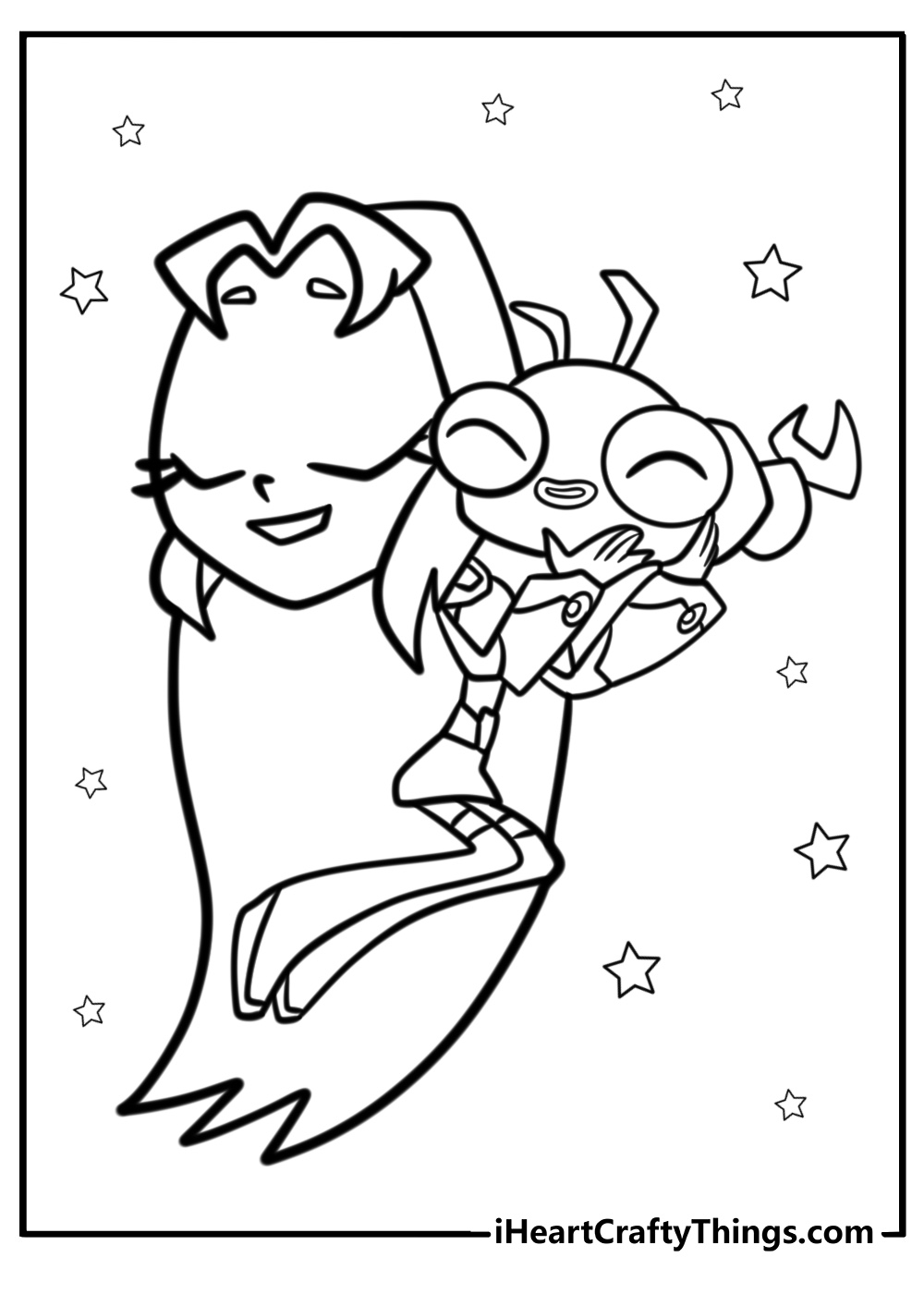 Starfire holding silkie free coloring page pdf