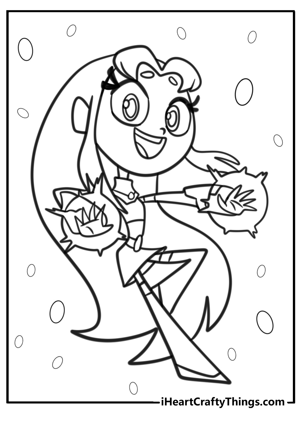 Starfire with her starbolts ready fun teen titans go coloring sheet