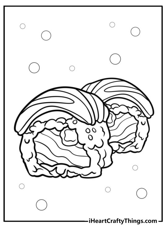 Sushi roll with avocado and fish fun coloring sheet