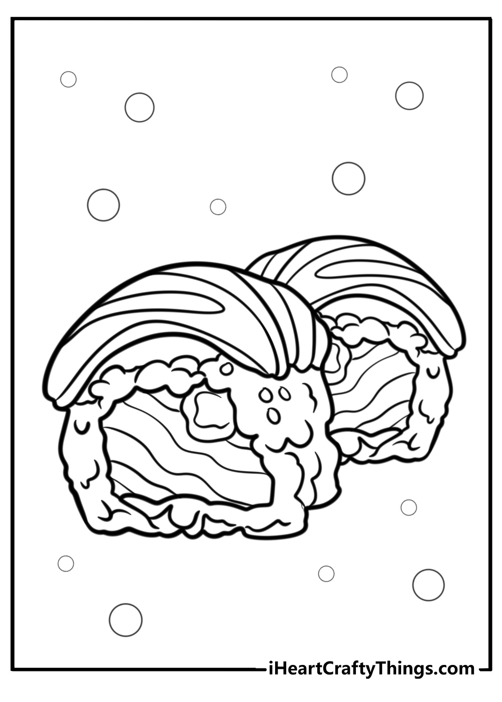 Sushi roll with avocado and fish fun coloring sheet