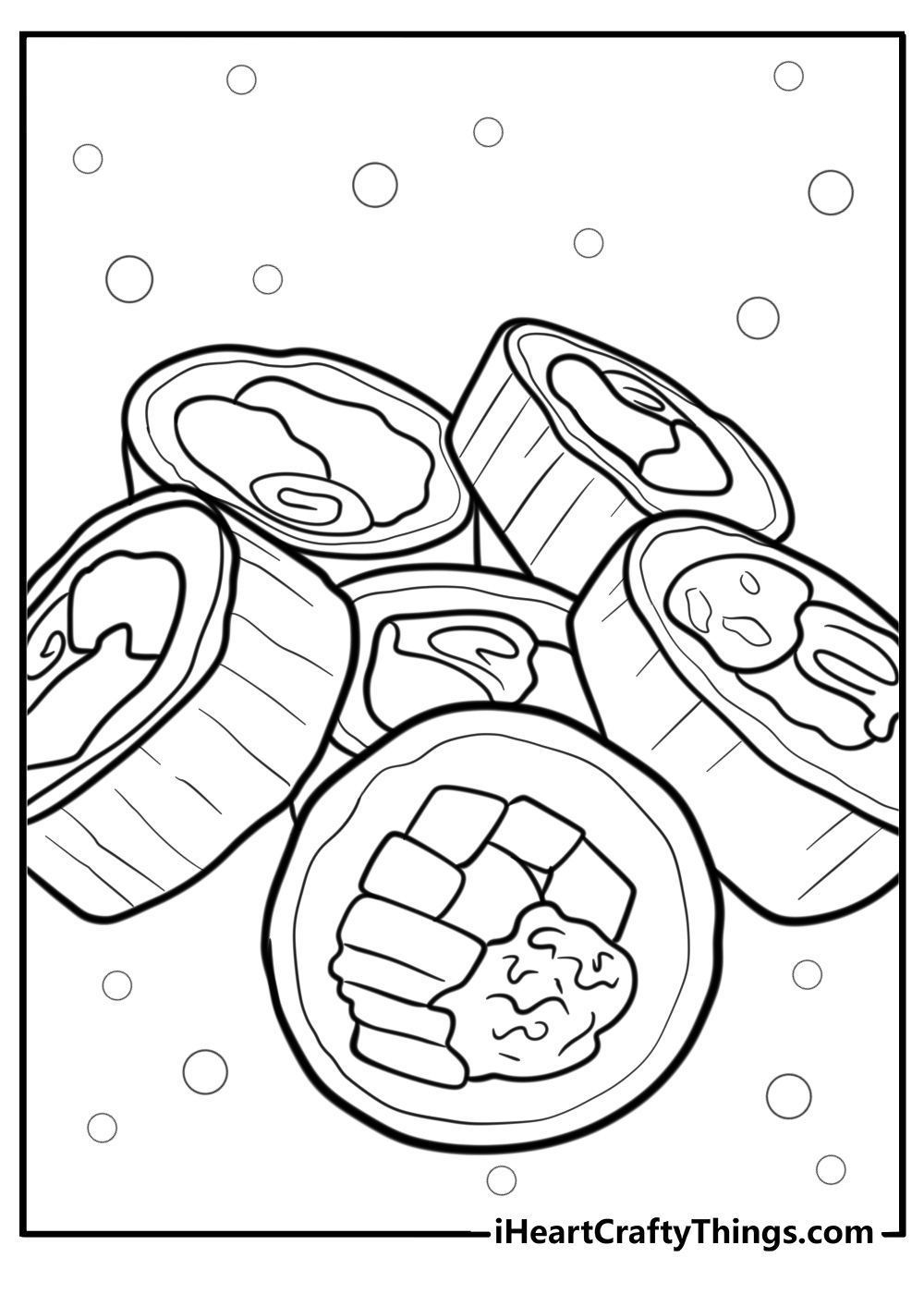 Sushi roll with cucumber filling printable coloring page