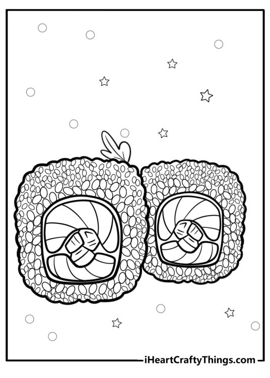 Sushi roll with sesame seeds detailed coloring sheet