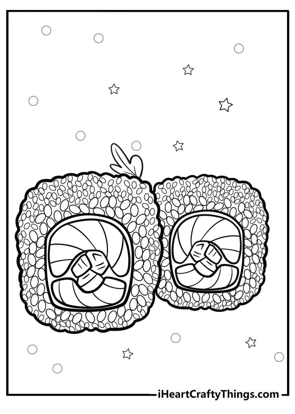 Sushi roll with sesame seeds detailed coloring sheet