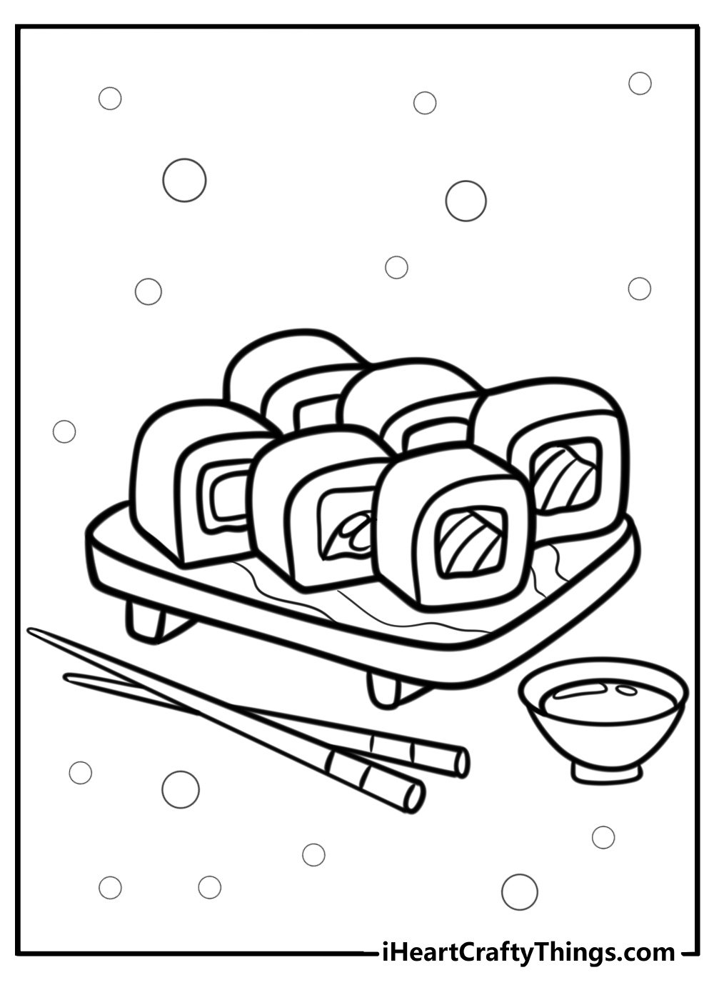 Sushi rolls with chopsticks detailed coloring sheet