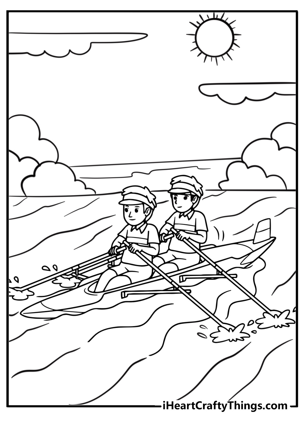 Team rowing in a boat free olympic coloring page pdf