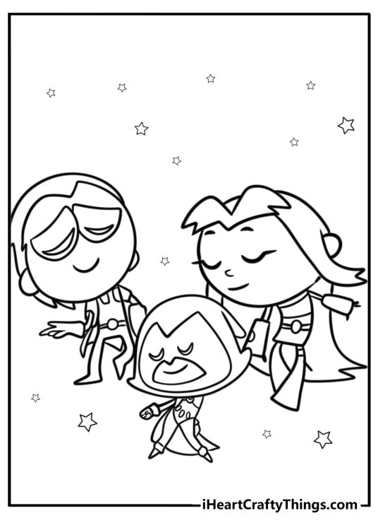 Teen titans go characters dancing coloring page