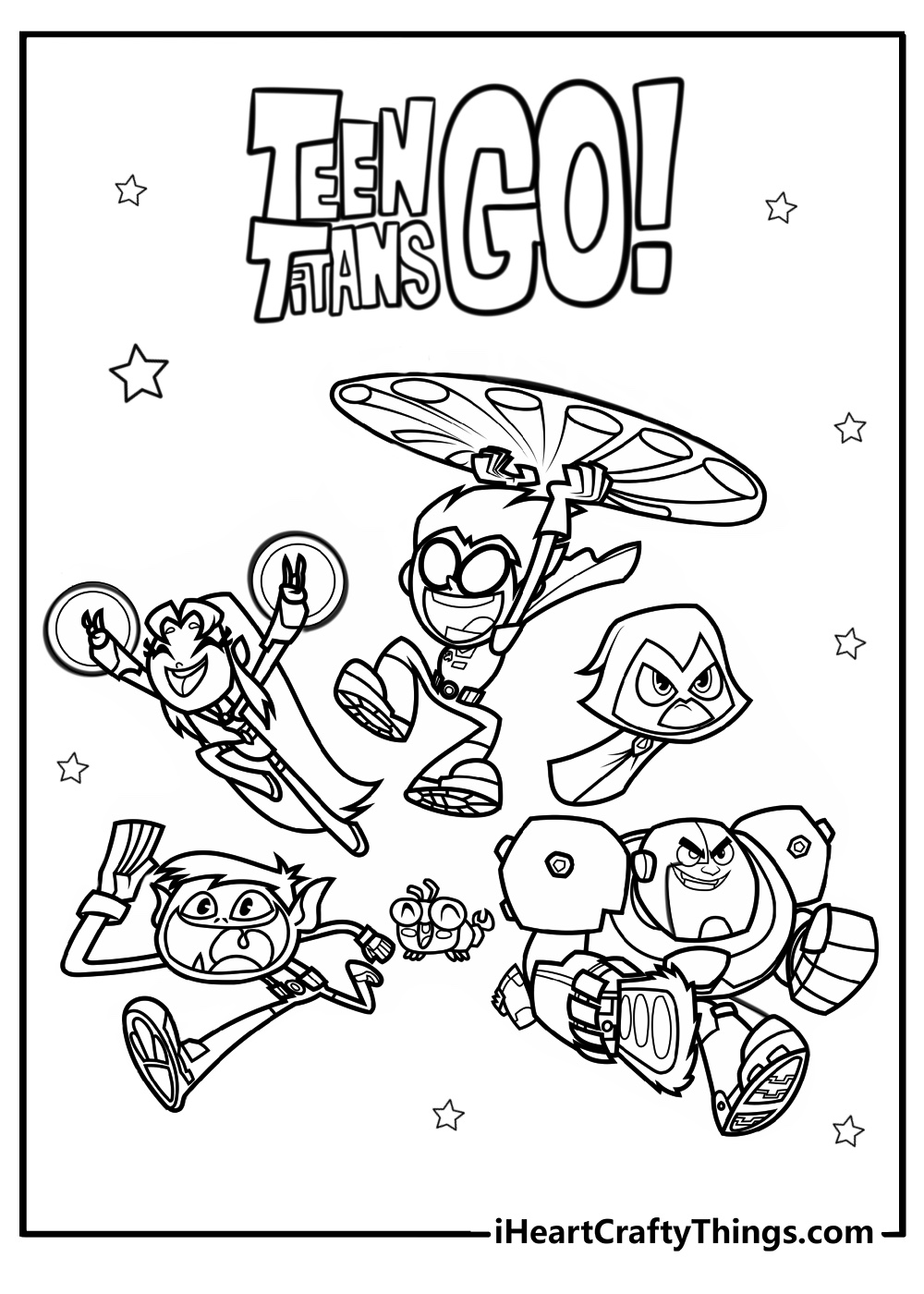 Teen titans go team in action free printable coloring page