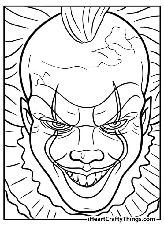 Terrifying pennywise with glowing eyes fun coloring sheet