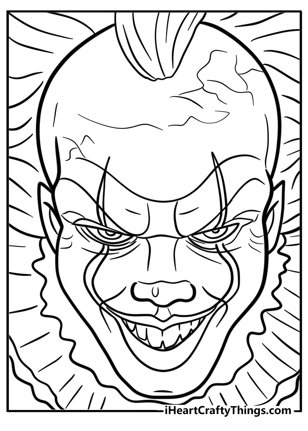 Terrifying pennywise with glowing eyes fun coloring sheet