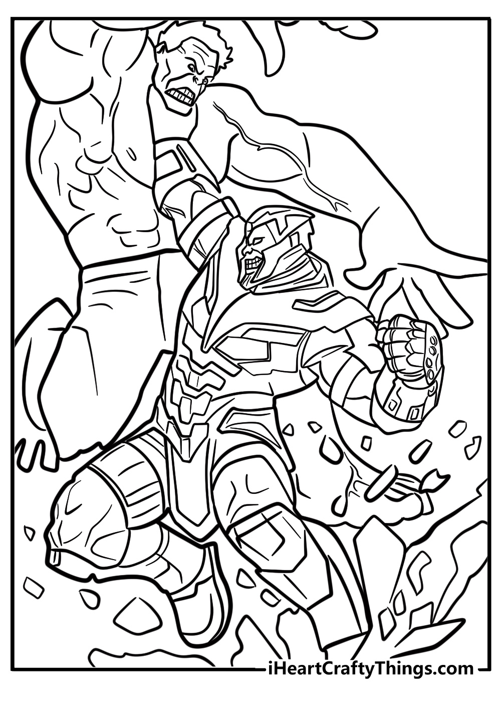 Thanos and avengers clash free coloring page pdf