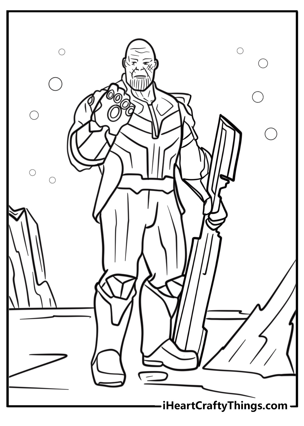 Thanos holding his sword detailed coloring sheet