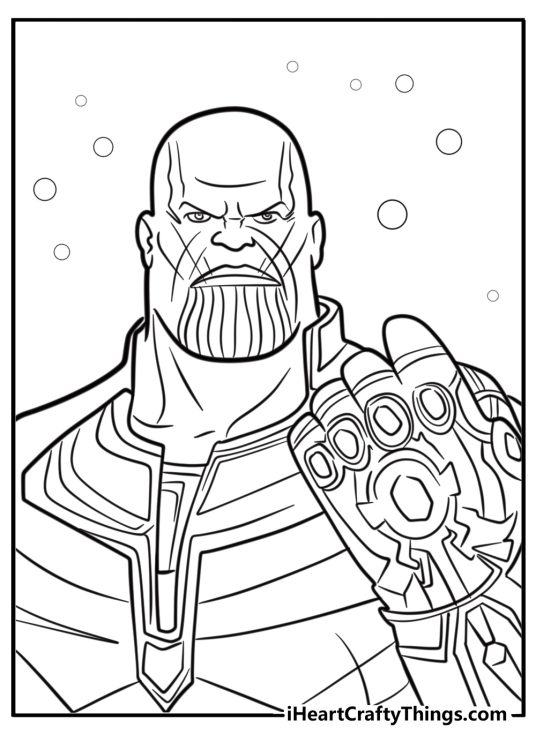 Thanos holding the infinity gauntlet coloring page