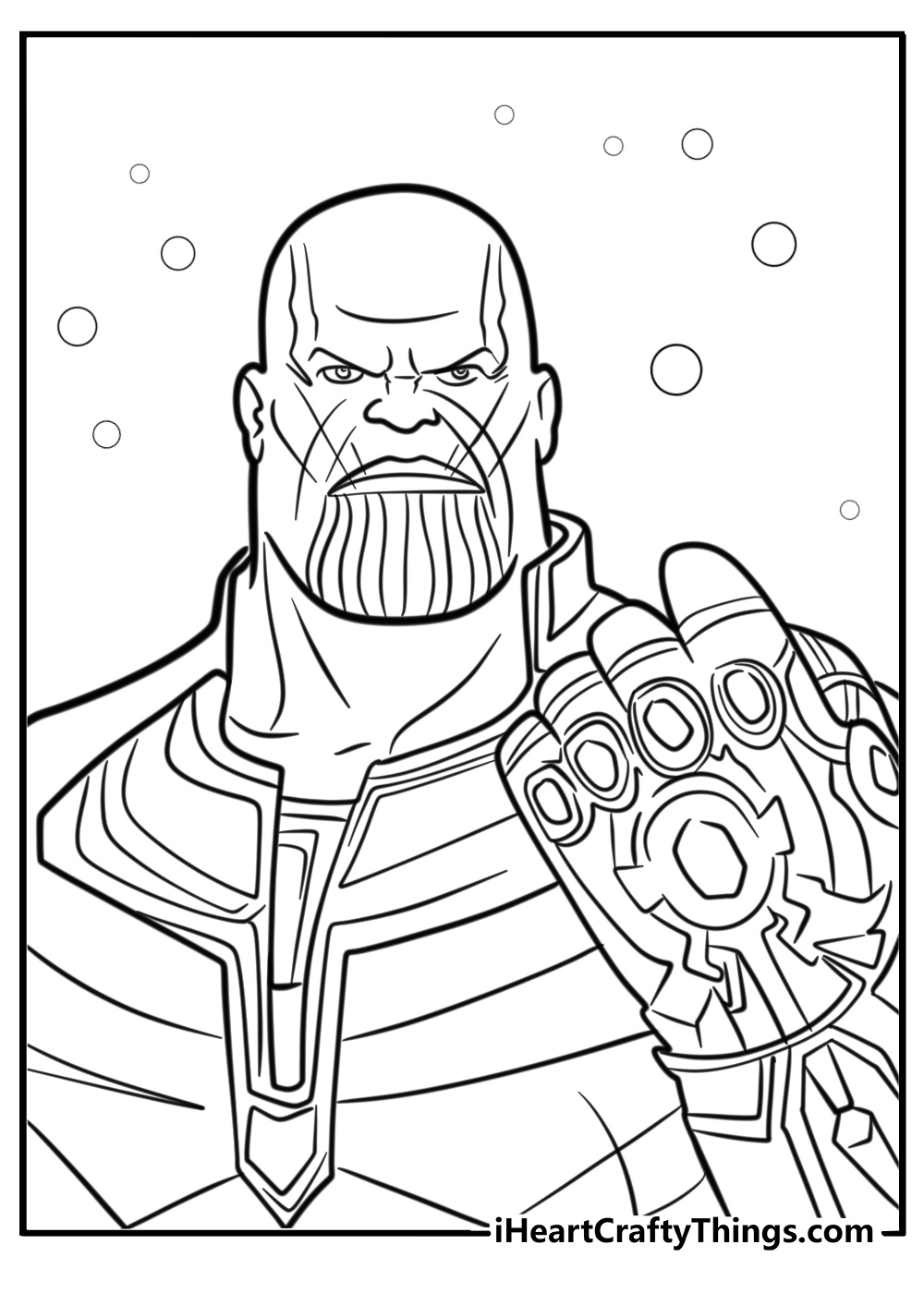 Thanos holding the infinity gauntlet coloring page